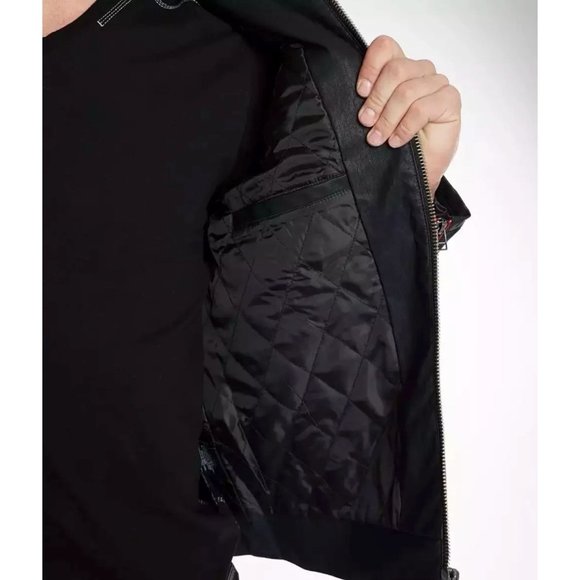 AMERICAN FIGHTER Men's Jacket UNSER Faux Leather Hooded Biker Black - Picture 9 of 12
